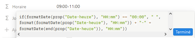 Formule horaire dans une base de données Notion
