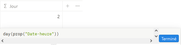 Formule jour dans Notion