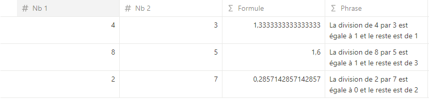 liste des formules notion simples