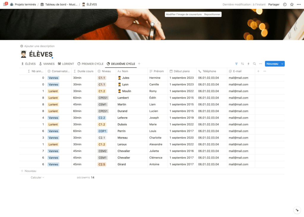 organisation des élèves musique